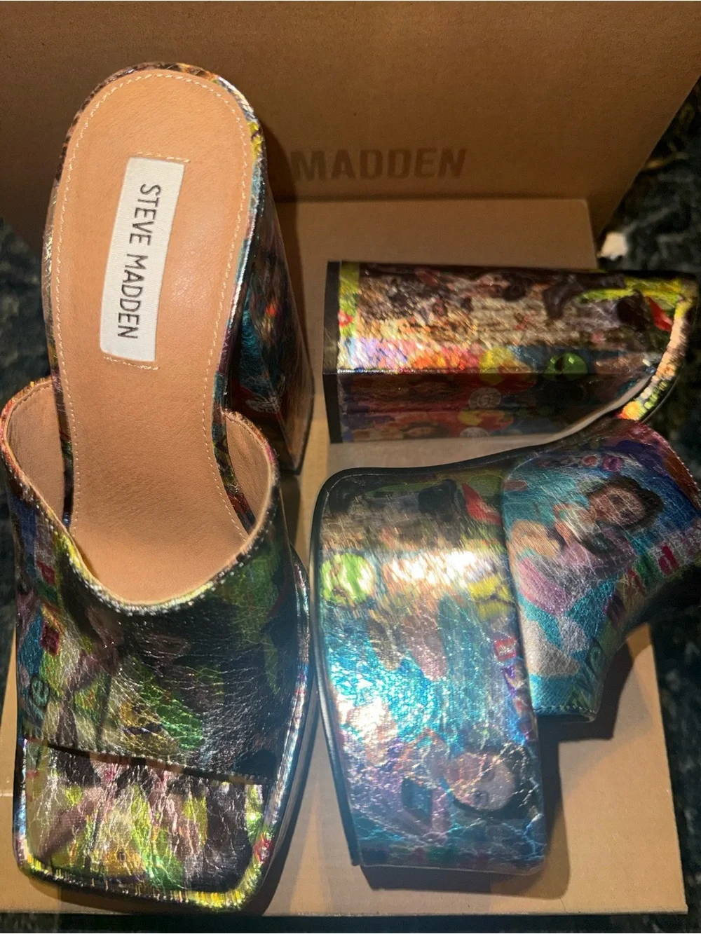Steve Madden Iridescent Multi-Color Platform Mules